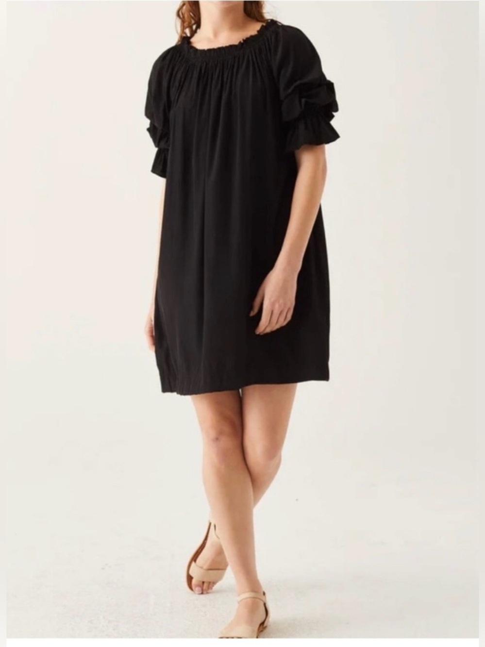 NWT Mersea Tulum Ruffle Dress Black Puff Sleeve Mini Dress Size S Boho Coastal